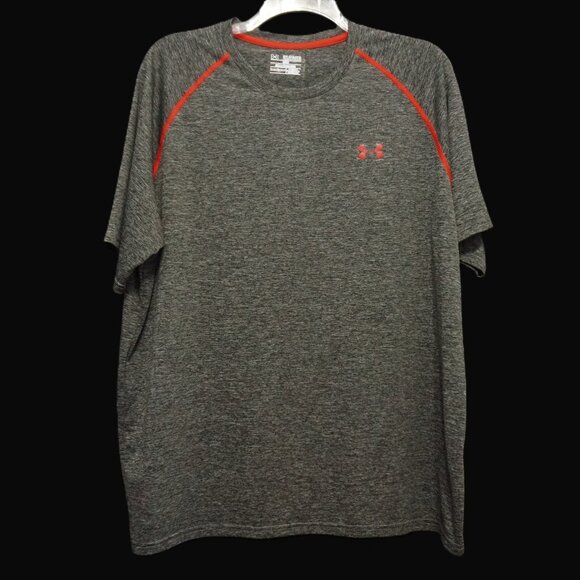 Under Armour Heatgear Heather Black with Red Stitching Athletic Short Sleeve Top - Picture 1 of 3
